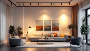 A photograph of a beautifully designed interior space showcasing various styles of track lighting in use