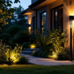 A photograph of a modern outdoor lighting installation that showcases innovative design and functionality