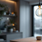 A photograph of a stylish pendant hanging light installation in a modern residential setting