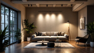 A photograph of a well-lit interior space showcasing the contrast between traditional f12 lighting and the innovative t12 lighting