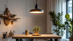 A photograph of a stylishly designed led hanging pendant light in a modern interior setting