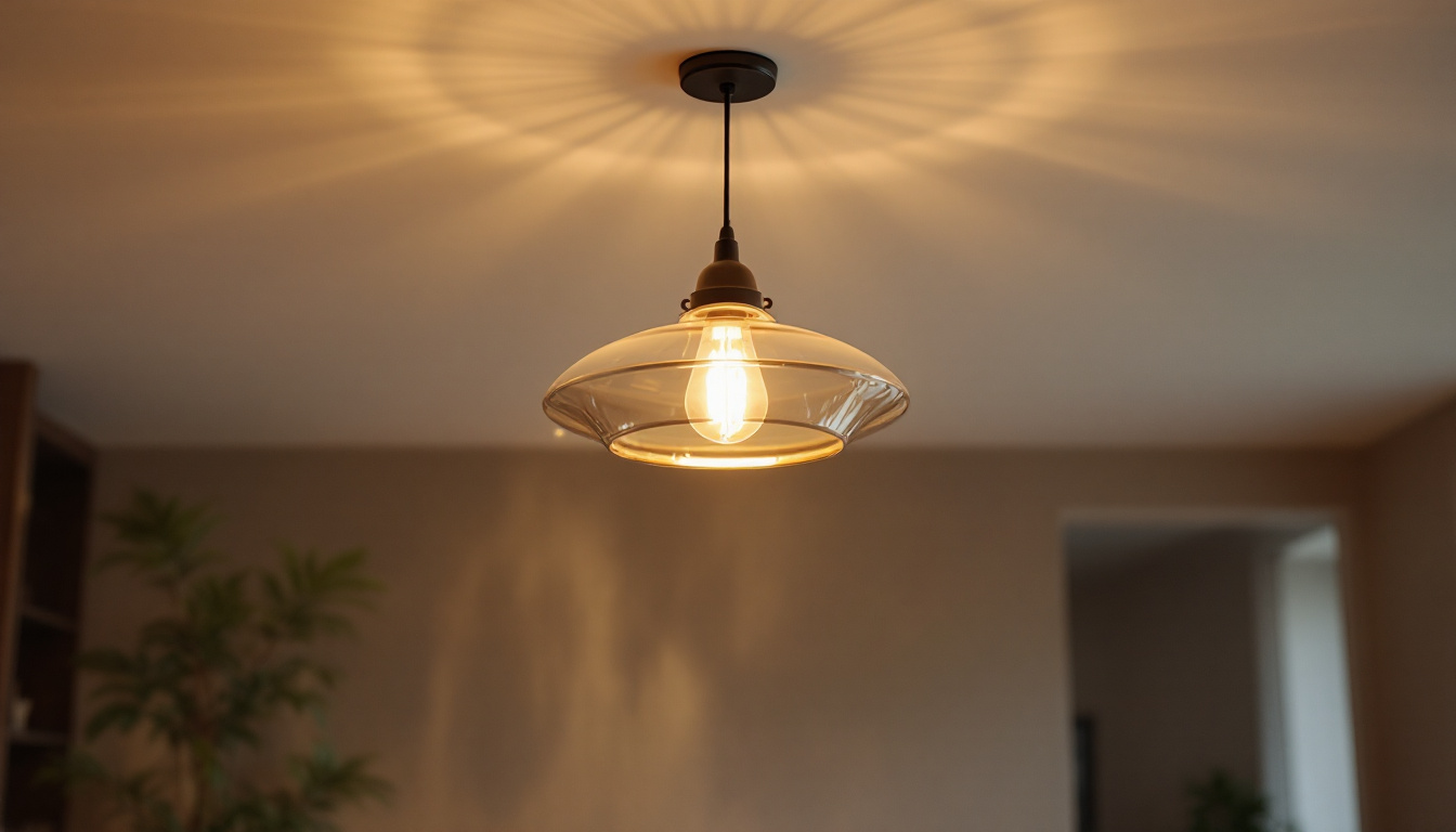 A photograph of a beautifully designed ceiling hanging light fixture in a stylish interior setting