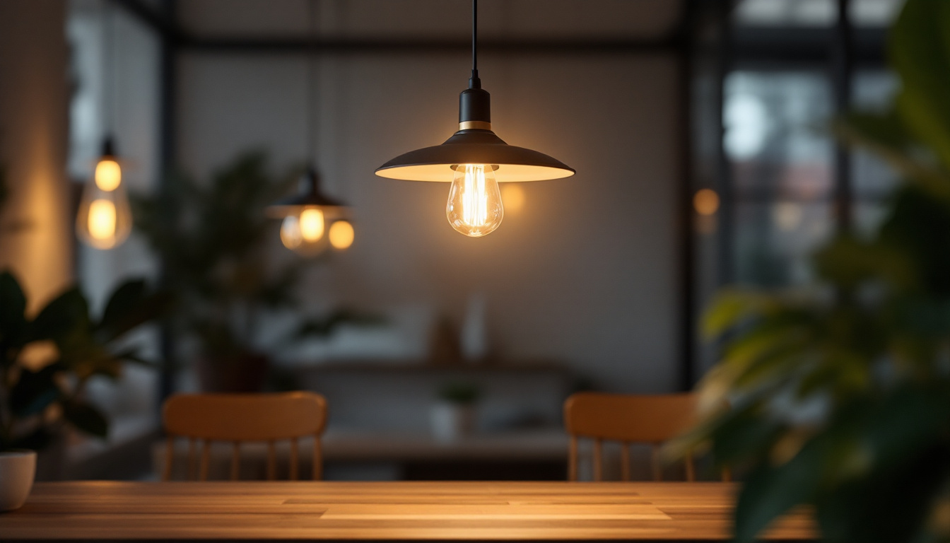 A photograph of a stylish led pendant light fixture hanging in a modern