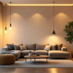 A photograph of a beautifully designed living space illuminated by various led house light fixtures