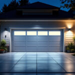 A photograph of a well-lit residential garage showcasing led lighting installations
