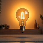 A photograph of a well-designed decorative fixture bulb in an aesthetically pleasing setting