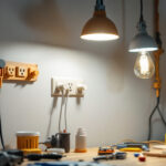 A photograph of a lighting contractor working on a project
