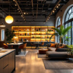 A photograph of a modern light salon showcasing innovative lighting designs and energy-efficient technologies