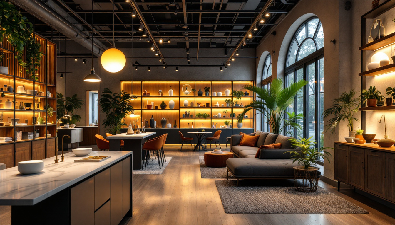 A photograph of a modern light salon showcasing innovative lighting designs and energy-efficient technologies