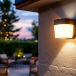 A photograph of a beautifully designed outdoor flush mount light installed in an inviting outdoor setting