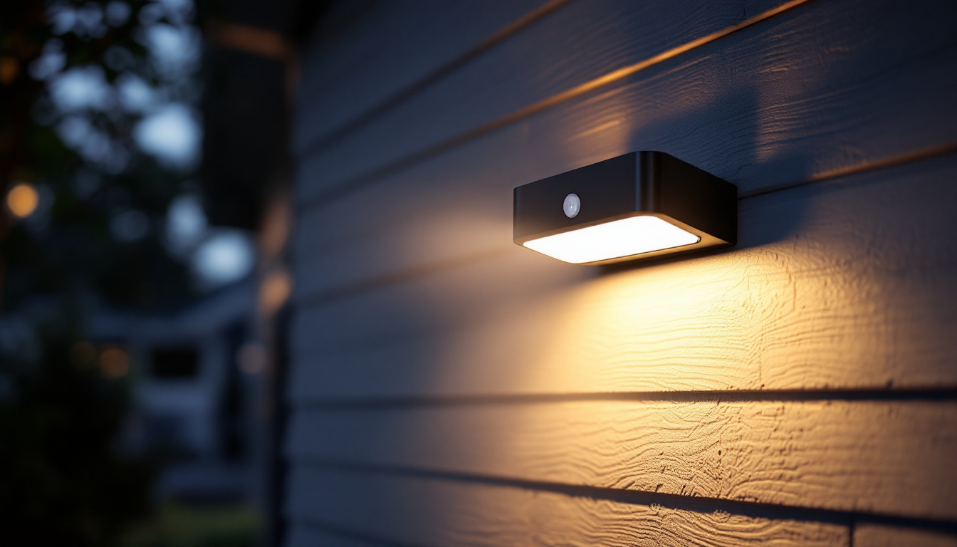 A photograph of a sleek motion sensor exterior light installed on a home