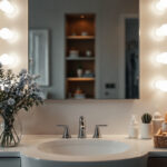 A photograph of a beautifully arranged vanity area featuring stylish led lights that enhance the aesthetic