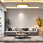 A photograph of a well-lit room showcasing various styles of recessed lighting trims in use