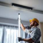 A photograph of a lighting contractor installing led stick lights in a residential or commercial space