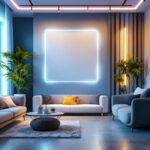 A photograph of a vibrant and dynamic scene showcasing various applications of strip lights in modern interior and exterior settings