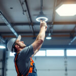 A photograph of a well-lit garage showcasing modern led ceiling lights in action