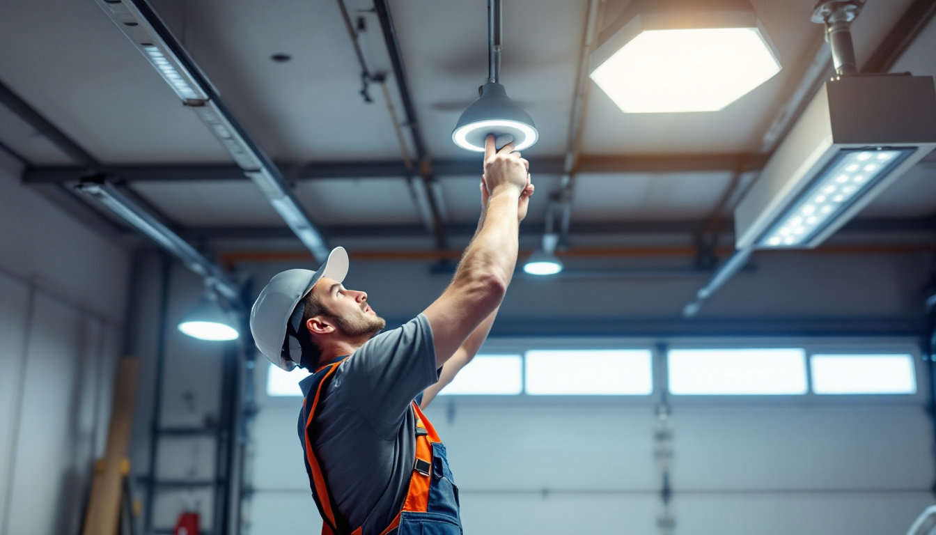 A photograph of a well-lit garage showcasing modern led ceiling lights in action