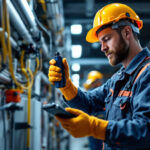 A photograph of an electrician or lighting contractor working with 277-volt lighting systems