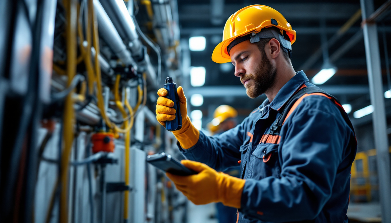 A photograph of an electrician or lighting contractor working with 277-volt lighting systems