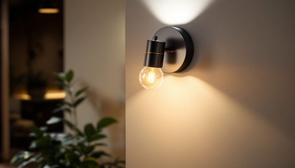 A photograph of a stylishly designed wall fixture illuminating a modern interior space