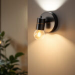 A photograph of a stylishly designed wall fixture illuminating a modern interior space
