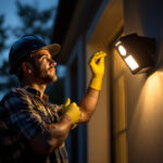 A photograph of a motion-sensored light in action