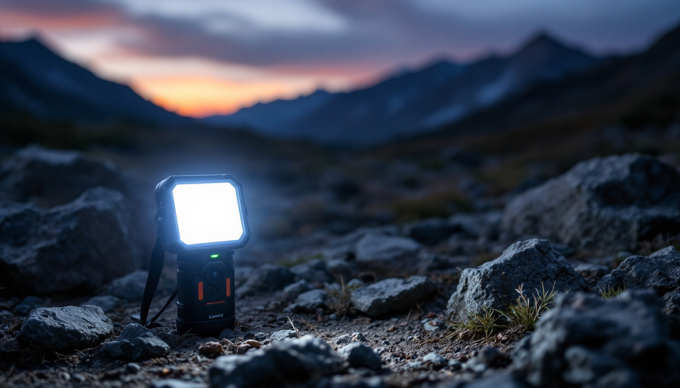 A photograph of a rugged outdoor scene at dusk