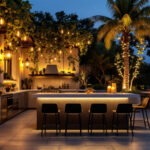 A photograph of a beautifully illuminated outdoor island setting