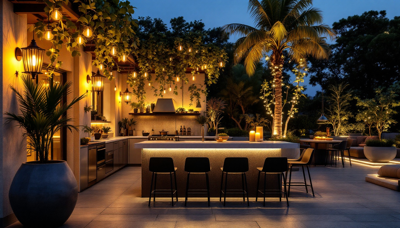 A photograph of a beautifully illuminated outdoor island setting