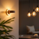 A photograph of a stylish modern lighting fixture that prominently features a 5 to 6-inch design