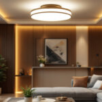 A photograph of a beautifully designed flush lighting fixture installed in a modern living space