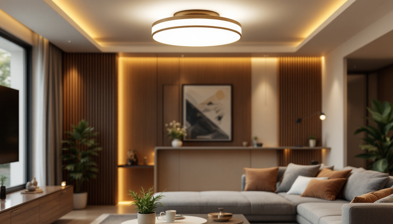 A photograph of a beautifully designed flush lighting fixture installed in a modern living space