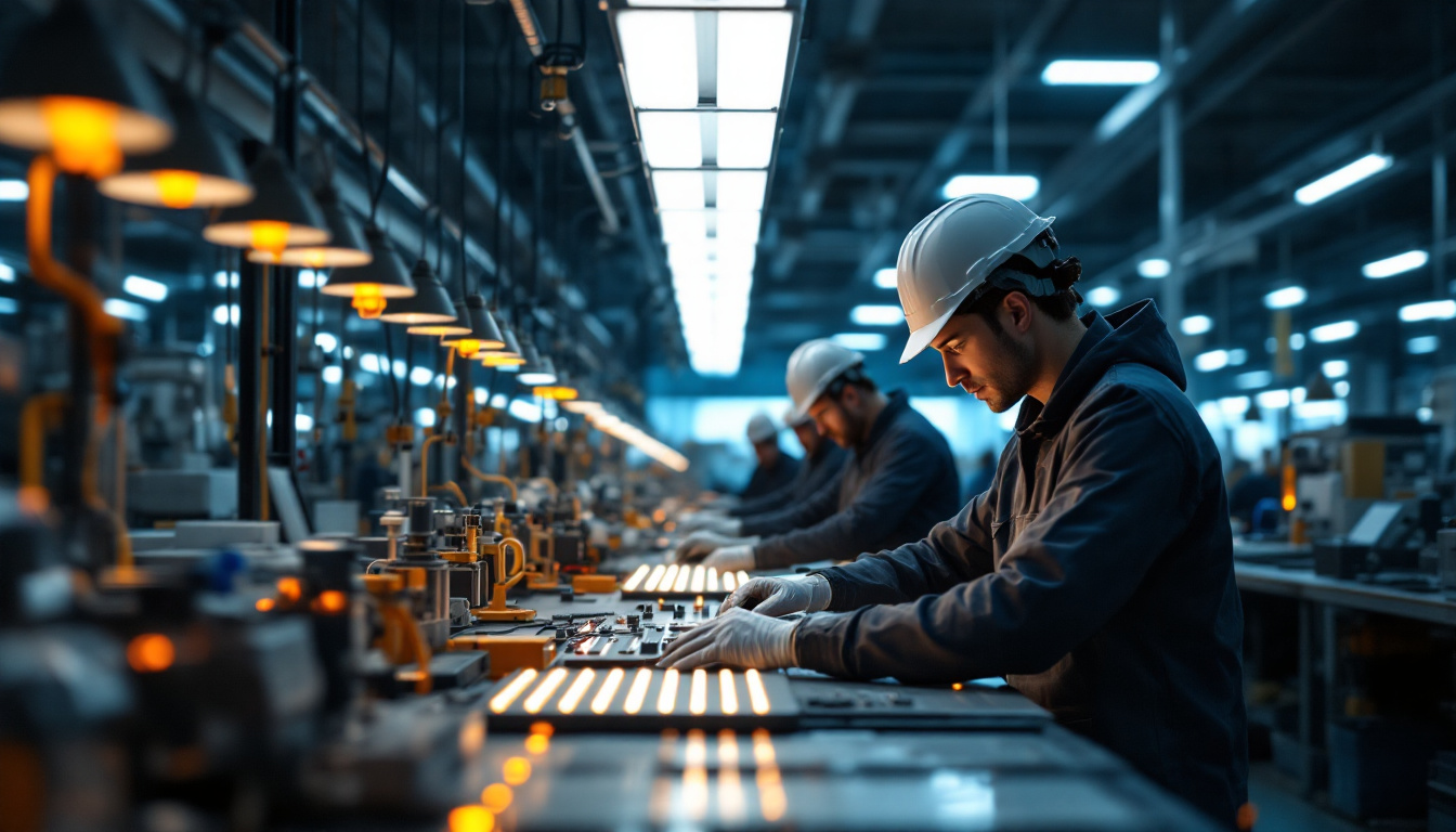 A photograph of a modern led lighting manufacturing facility