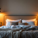 A photograph of a beautifully designed bedroom featuring modern pot lights