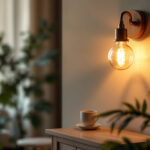 A photograph of a beautifully designed sconce lamp illuminating a cozy interior space