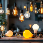 A photograph of a beautifully arranged display of various light bulb designs and styles