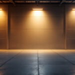 A photograph of a well-lit warehouse interior showcasing various lighting installations