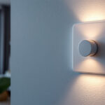 A photograph of a modern dimmer switch in action