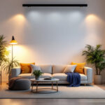 A photograph of a well-lit room showcasing various lighting installations using led light kits
