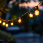 A photograph of a beautifully illuminated outdoor space featuring a string or rope of solar led lights