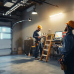 A photograph of a well-lit garage space showcasing energy-efficient lighting solutions