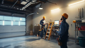 A photograph of a well-lit garage space showcasing energy-efficient lighting solutions