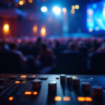 A photograph of a professional setting that showcases an auditorium with dimmer switches in action