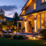 A photograph of a beautifully illuminated outdoor space featuring various styles of led house lights