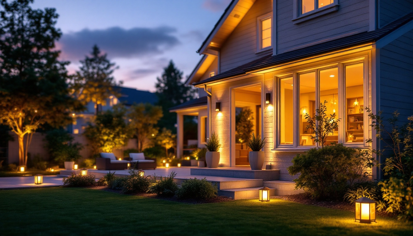 A photograph of a beautifully illuminated outdoor space featuring various styles of led house lights