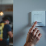 A photograph of a modern light switch installation in a stylish home setting