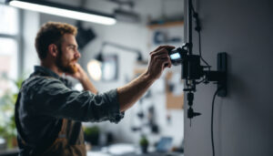 A photograph of a universal light mounting bracket in use