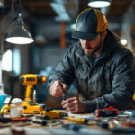 A photograph of a skilled lighting contractor using a washer plug adapter in a well-lit workspace