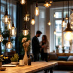 A photograph of a beautifully arranged display of small hanging lights in a stylish interior setting