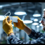A photograph of a lighting contractor expertly installing or adjusting a led driver in a commercial or residential setting